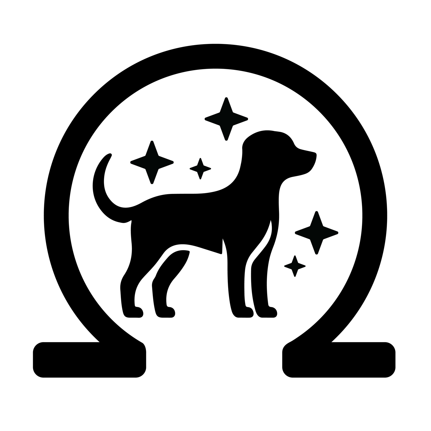 Omega icon with sparking dog image