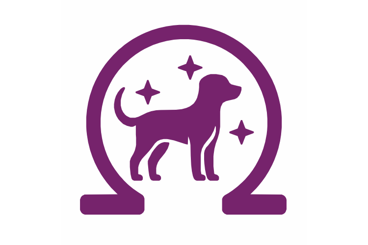 Omega icon with sparking dog image